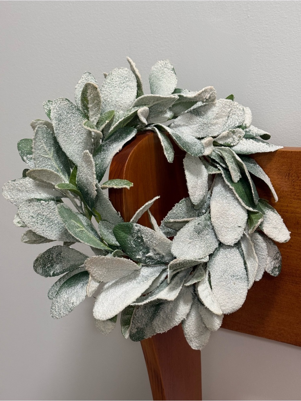 Mini Flocked Lambs Ear Holiday Wreath - White and Green